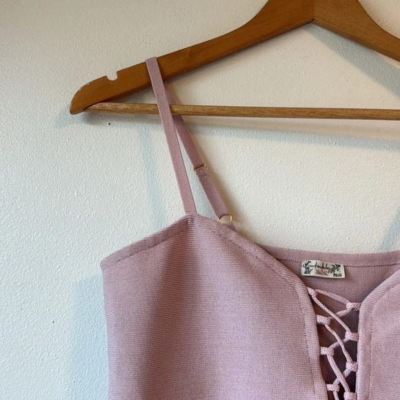 Intimately Free Dusty Pink/Purple Knit Front Lace Up Baby Doll Tank Top Sm - Picture 2 of 10